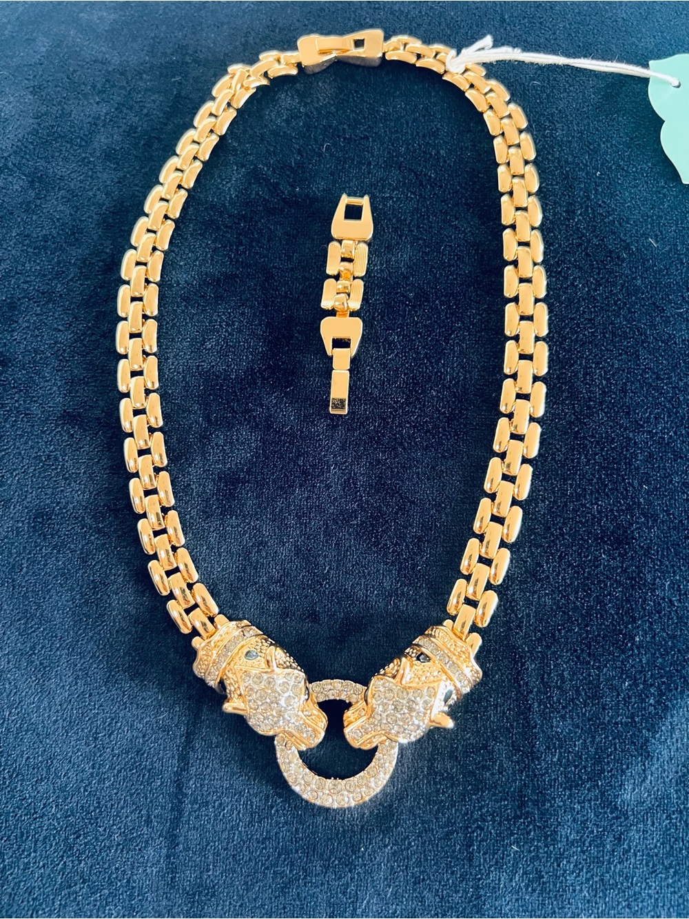Stella & Dot Gold Lion Head Pavé Link Necklace with Crystal Ring